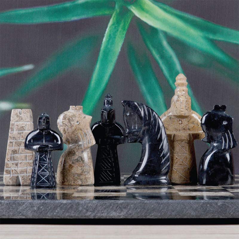 Grandeur Handmade Marble Chess Set in Premium Case Black & Coral