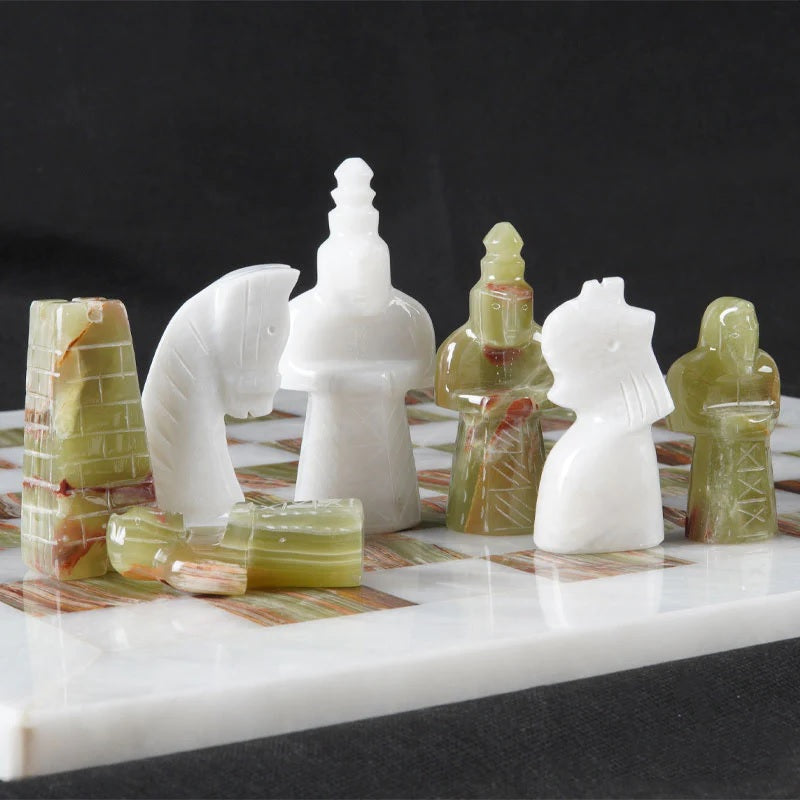 Grandeur Handmade Marble Chess Set in Premium Case - White & Green