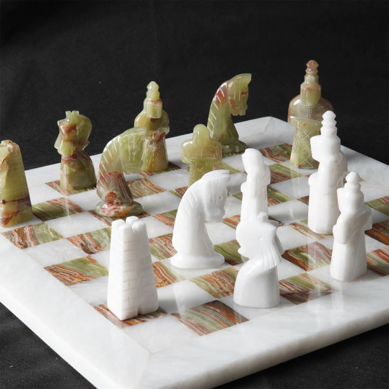 Grandeur Handmade Marble Chess Set in Premium Case - White & Green