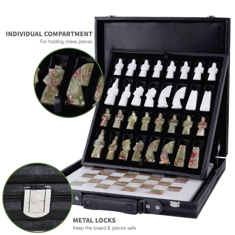 Grandeur Handmade Marble Chess Set in Premium Case - White & Green
