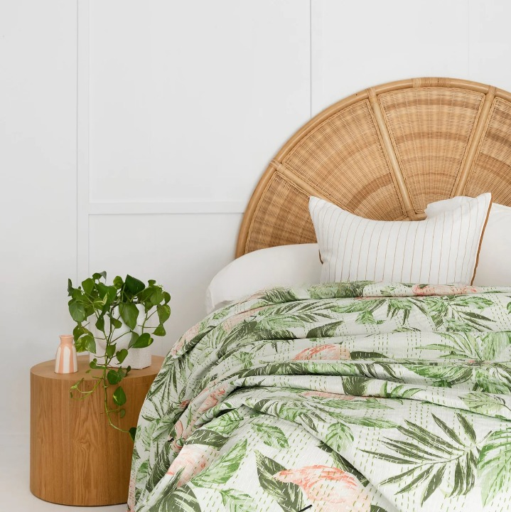 Green Tropical Leaves Inspired Cotton Bedspread