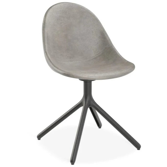 Grey Rustic Leather Swivel Base Dining Chair