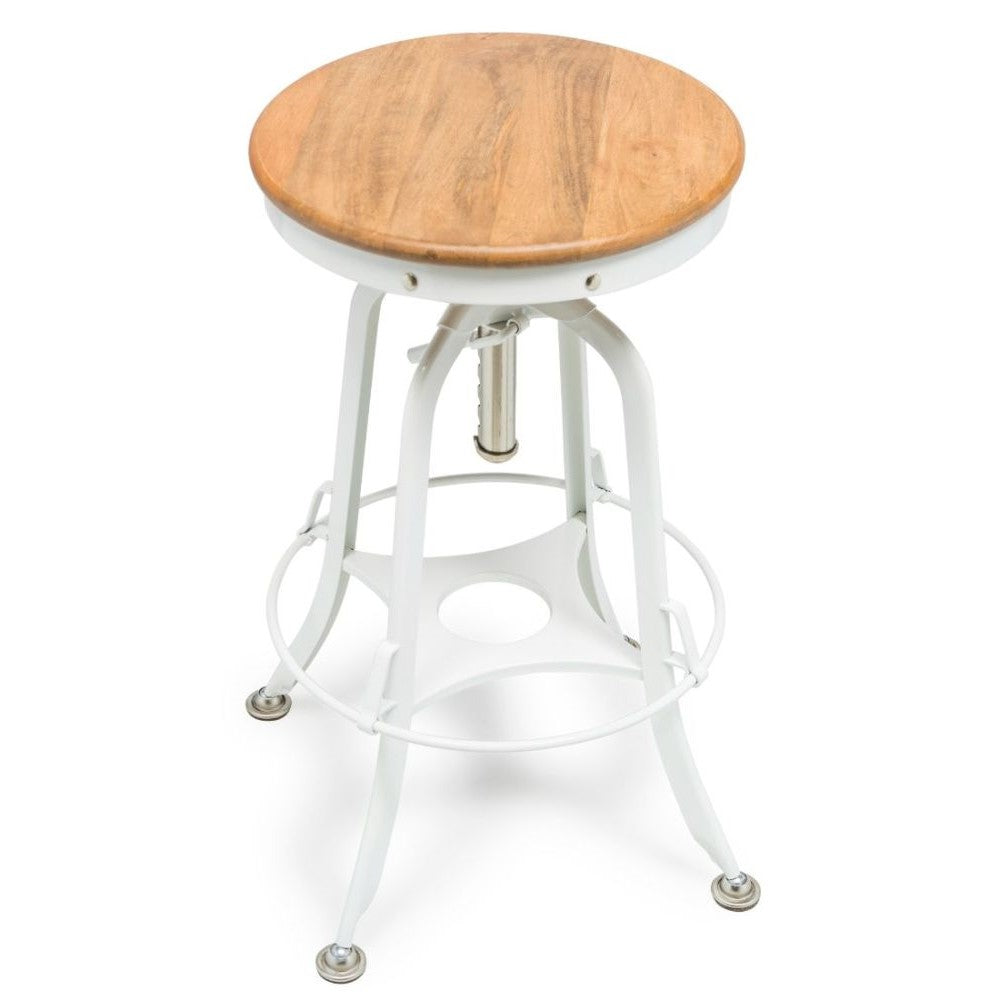 Hamptons Style Wood Top Swivel Height Adjustable Bar Stool - White