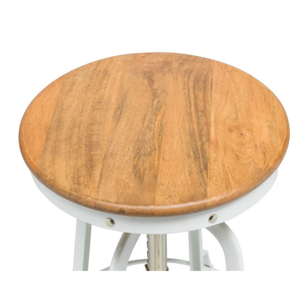 Hamptons Style Wood Top Swivel Height Adjustable Bar Stool - White