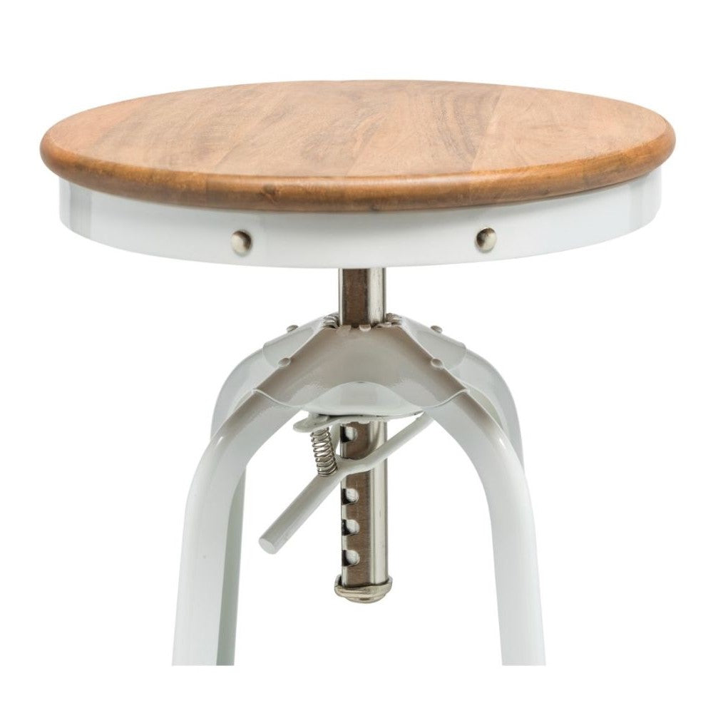 Hamptons Style Wood Top Swivel Height Adjustable Bar Stool - White