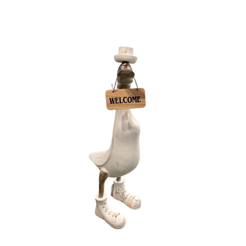 Handcrafted Duck Figurine with Welcome Sign - 40x 20x 43cms