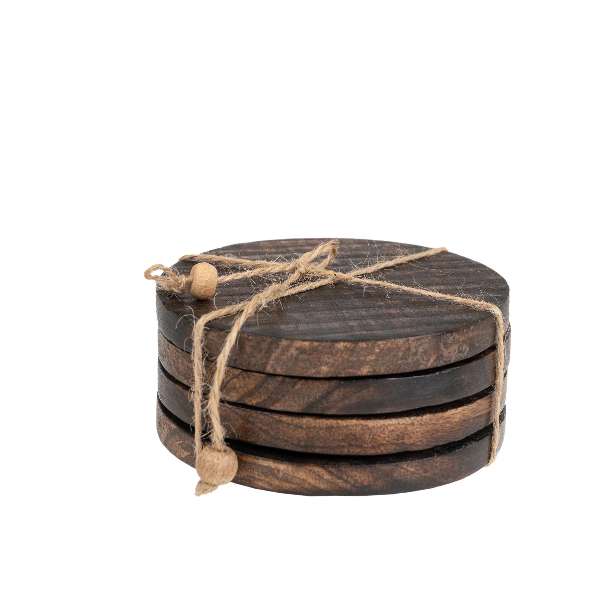 Handcrafted Mango Wood Burnt Coaster - 4 Pcs