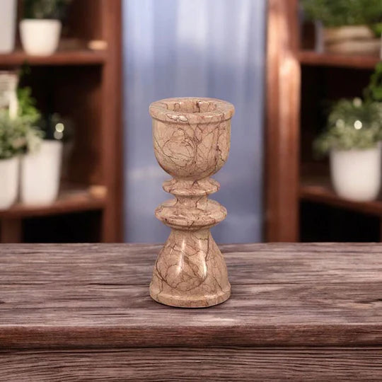 Handcrafted Marble Candle Holder 15cms - Brown