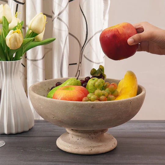 Handcrafted Pedestal Fruit Bowl 25cm - Cream