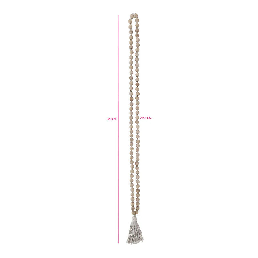Handcrafted White Mango Wood Bead Garland with Tassel - 120cms