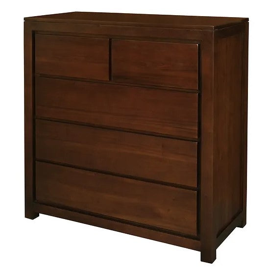 Handcrafted Wooden 5 Drawer Tallboy - Brown