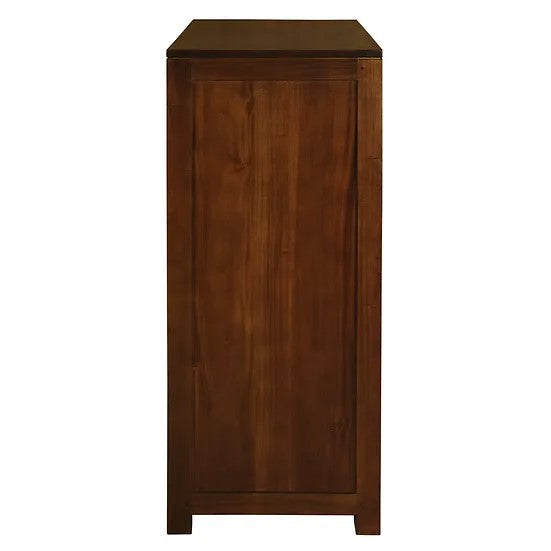 Handcrafted Wooden 5 Drawer Tallboy - Brown