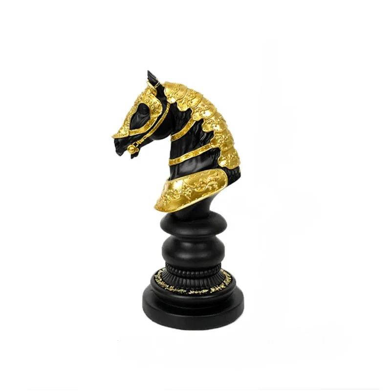 Handcrafted Resin Horse Chess Piece Decor - Black & Gold