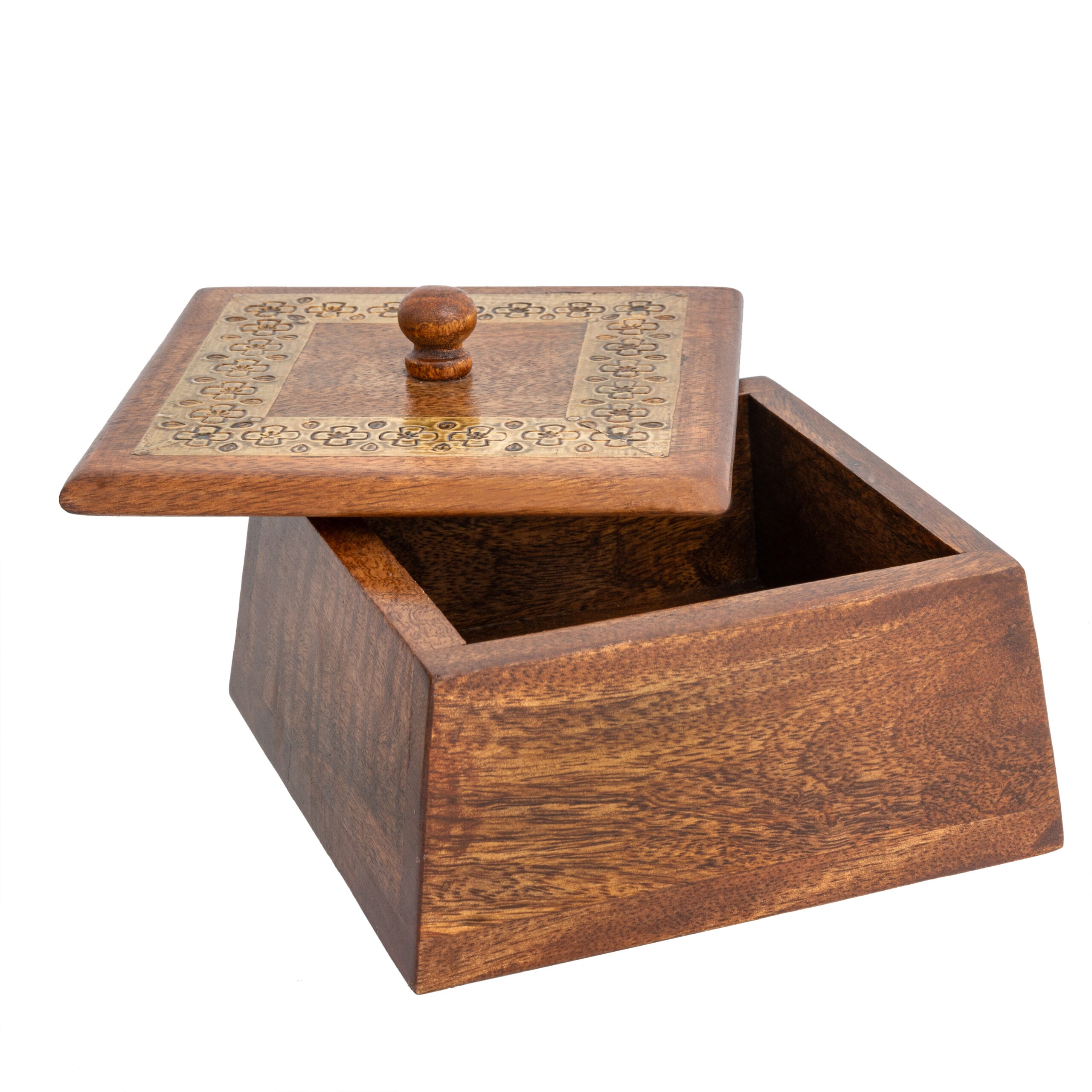 Handcrafted Tapered Mango Wood Box - 15x15x10cms