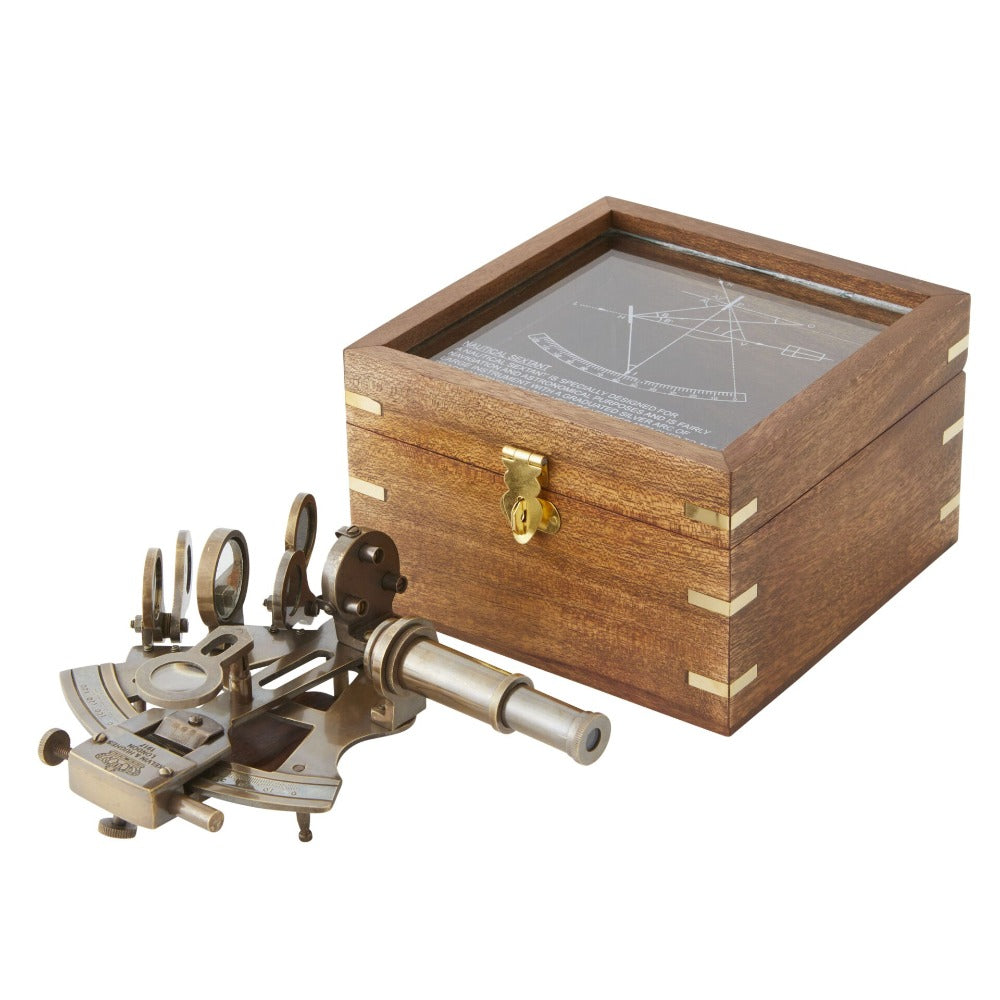Handmade Brass Sextant in Wood Box