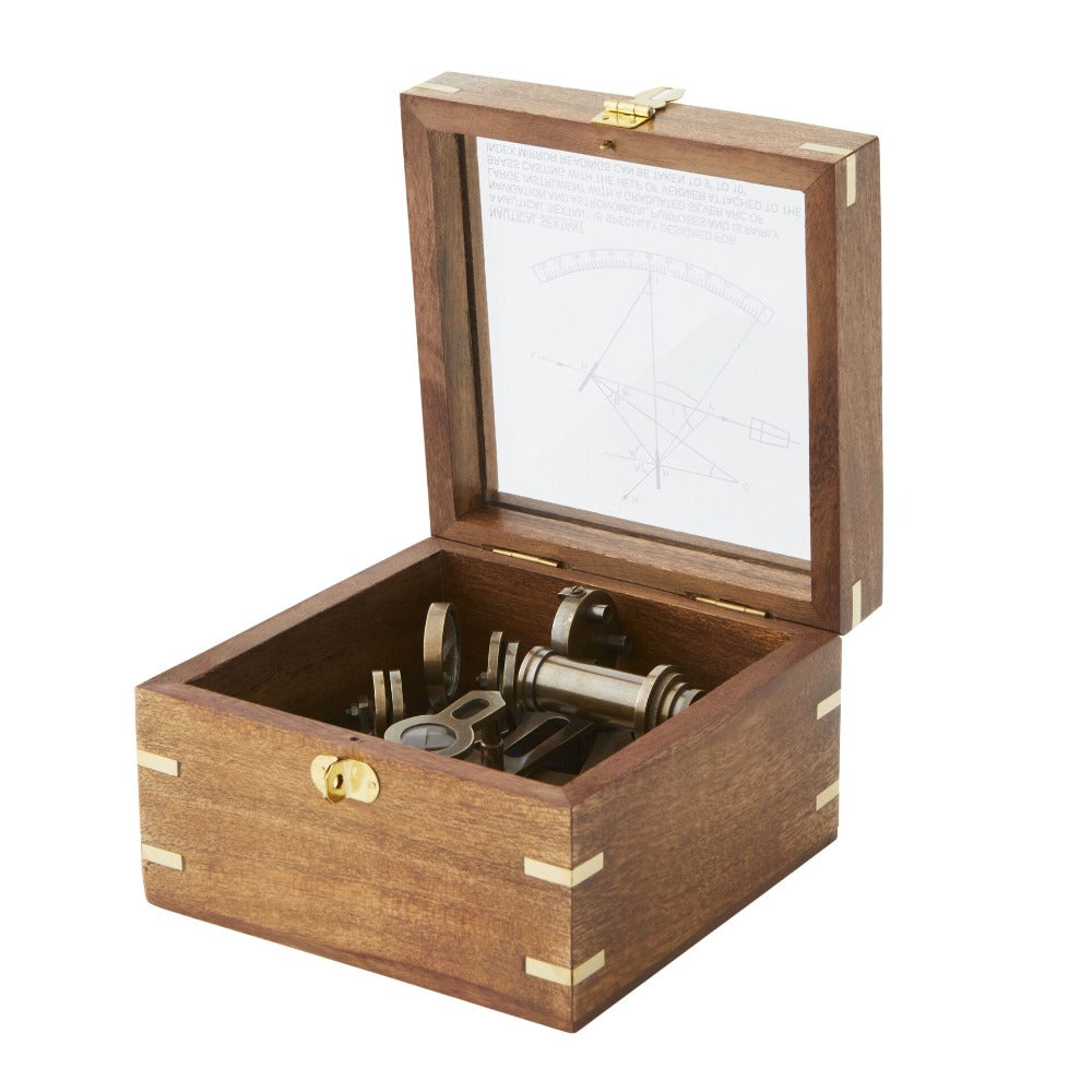 Handmade Brass Sextant in Wood Box