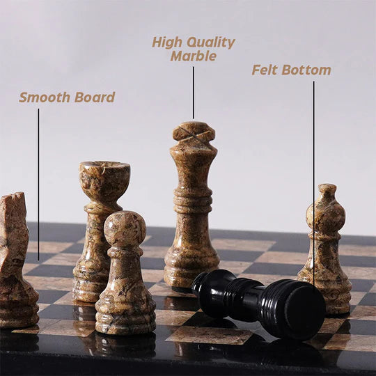 Handmade Marble Chess Set Black & Coral - 25cms