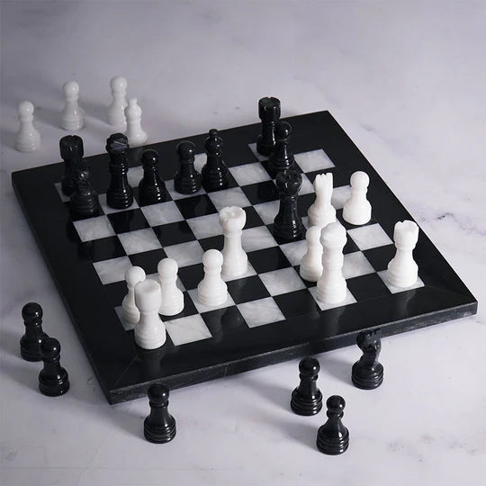 Handmade Marble Chess Set Black & White - 25cms