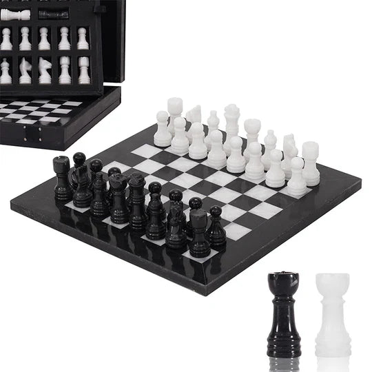 Handmade Marble Chess Set Black & White - 25cms