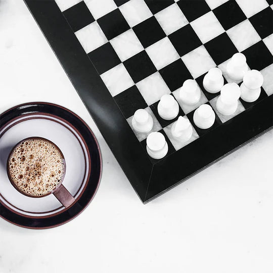 Handmade Marble Chess Set Black & White - 25cms