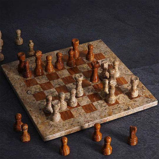 Handmade Marble Chess Set Coral & Red - 25cms