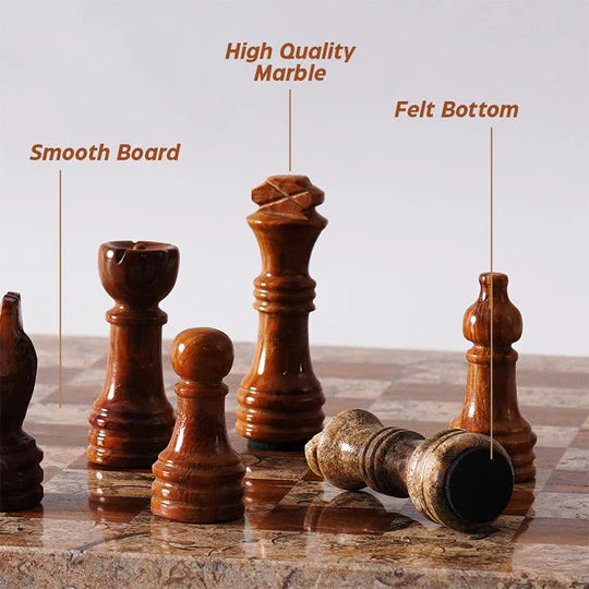 Handmade Marble Chess Set Coral & Red - 25cms