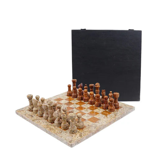 Handmade Marble Chess Set Coral & Red - 25cms
