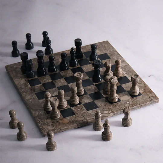 Handmade Marble Chess Set Oceanic & Black - 25cms