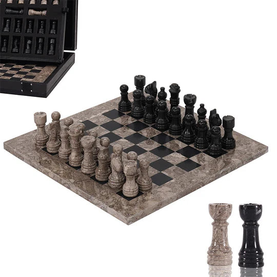 Handmade Marble Chess Set Oceanic & Black - 25cms