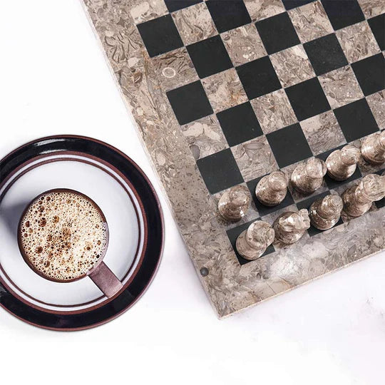 Handmade Marble Chess Set Oceanic & Black - 25cms