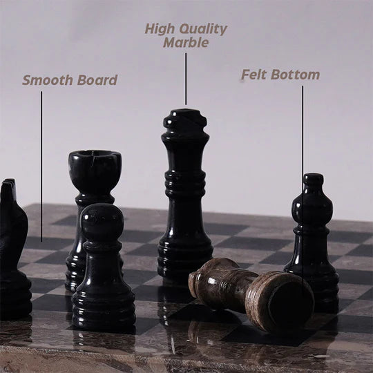 Handmade Marble Chess Set Oceanic & Black - 25cms