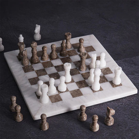 Handmade Marble Chess Set Oceanic & White- 25cms