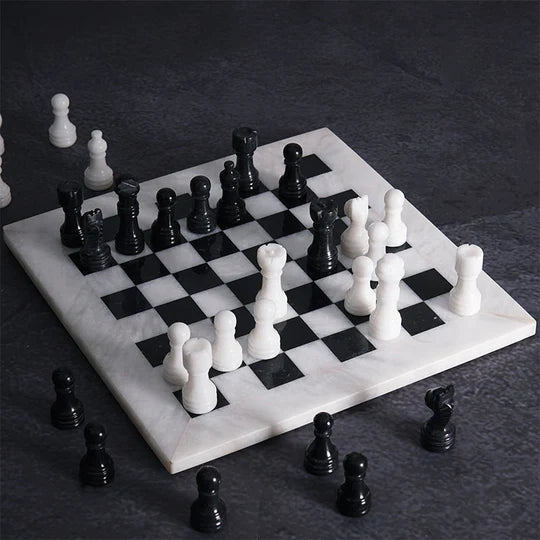 Handmade Marble Chess Set White & Black - 25cms