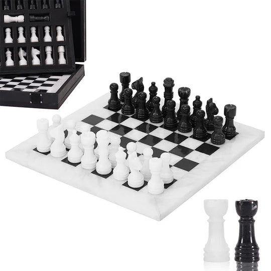 Handmade Marble Chess Set White & Black - 25cms
