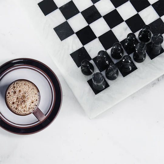 Handmade Marble Chess Set White & Black - 25cms