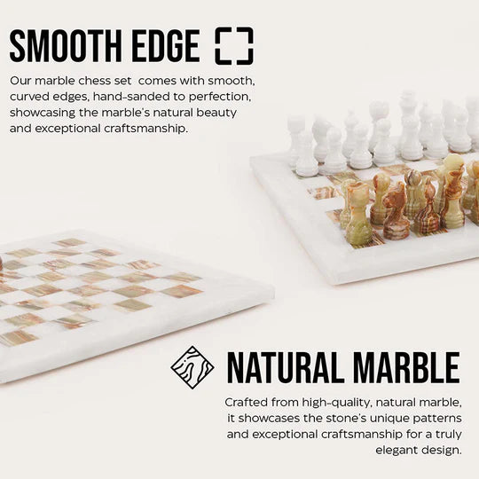 Handmade Marble Chess Set White & Green - 25cms