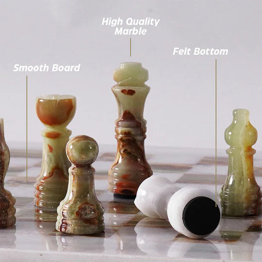 Handmade Marble Chess Set White & Green - 25cms