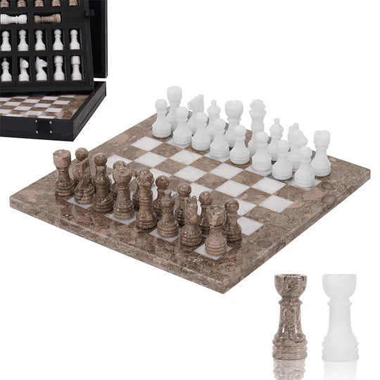 Handmade Marble Chess Set White & Oceanic - 25cms