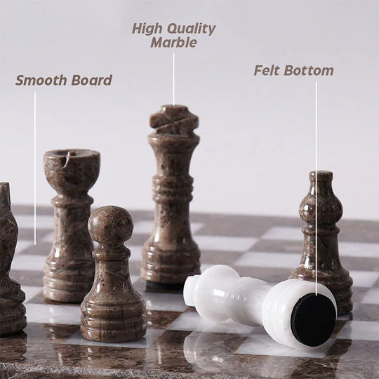 Handmade Marble Chess Set White & Oceanic - 25cms