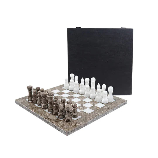 Handmade Marble Chess Set White & Oceanic - 25cms
