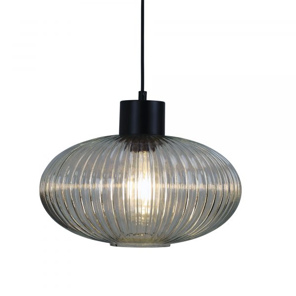 Handmade Ribbed Glass Pendant Light - Oval
