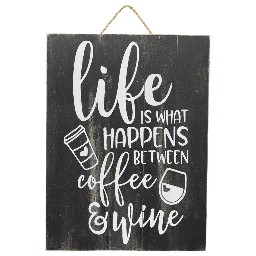 Handmade Sign Wall Art 'Life Coffee & Wine'