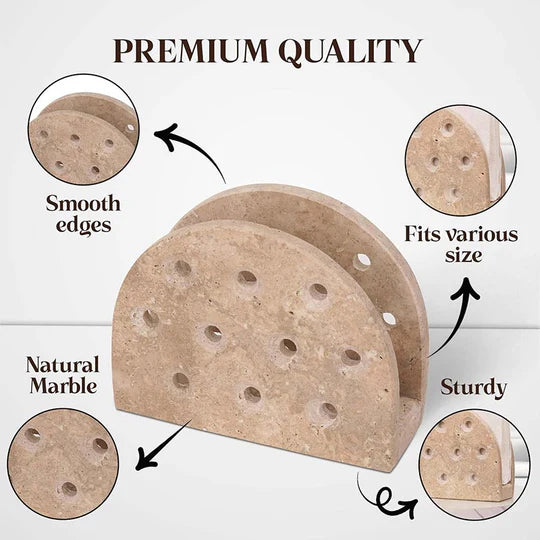 Handmade Travertine Marble Napkin Holder - Cream