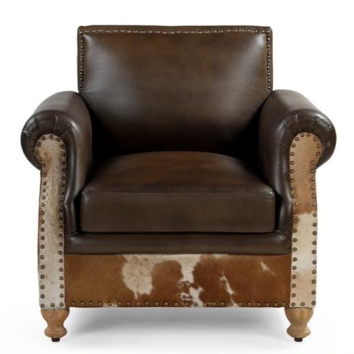 Handmade Cowhide and Genuine Leather Armchair