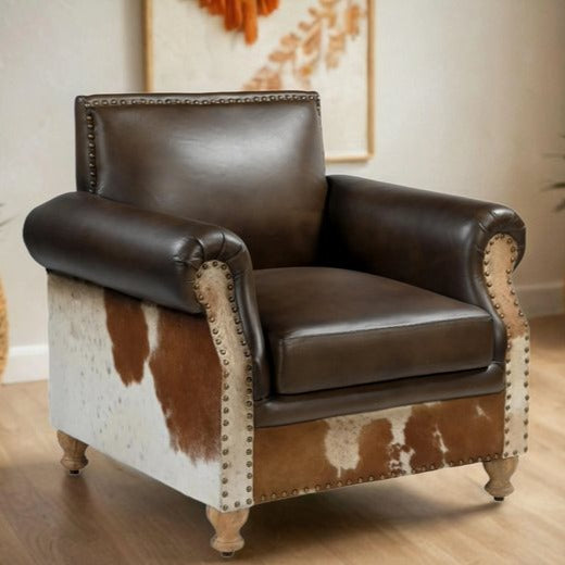 Handmade Cowhide and Genuine Leather Armchair