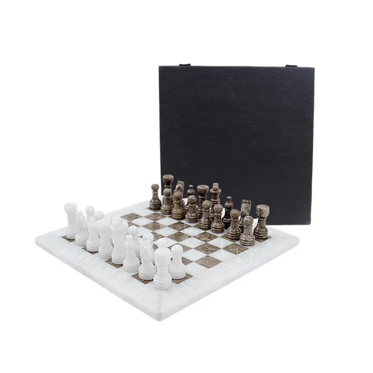 Handmade Marble Chess Set Oceanic & White- 25cms