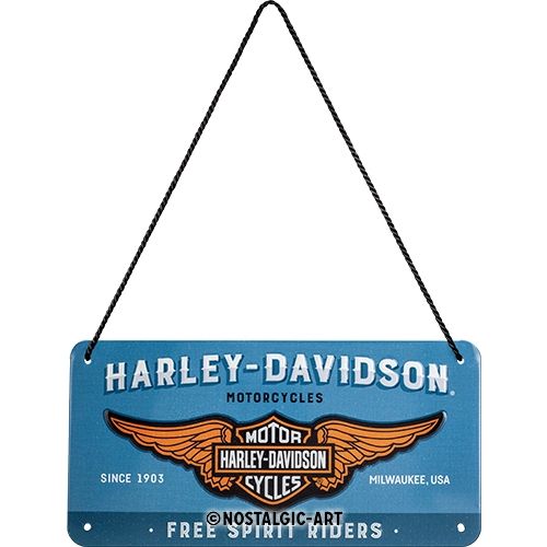 Harley-Davidson Logo Blue - Nostalgic-Art Hanging Sign - 10 x 20cm