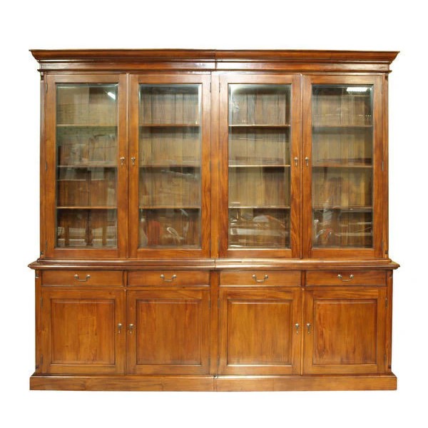 Heritage Glass Door Wooden Book Cabinet - Light Mahogany