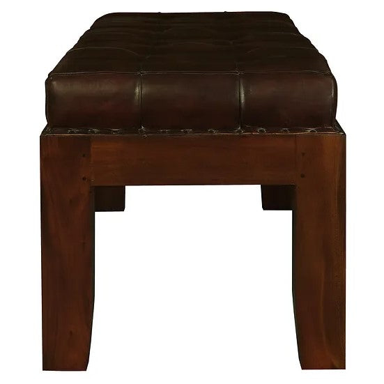 Heritage Large Studded Leather Bench - Dark Chocolate