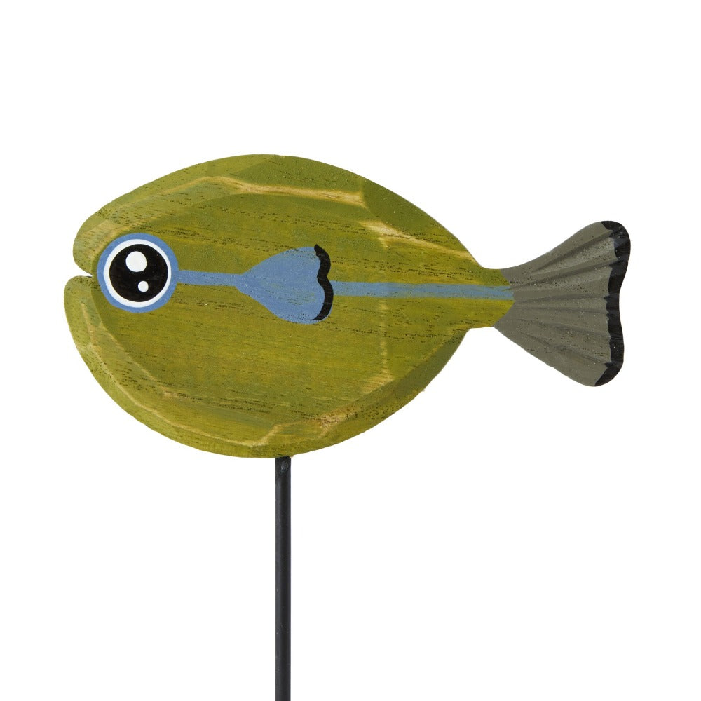Home Decor Accent Wood Fish Statue - Green